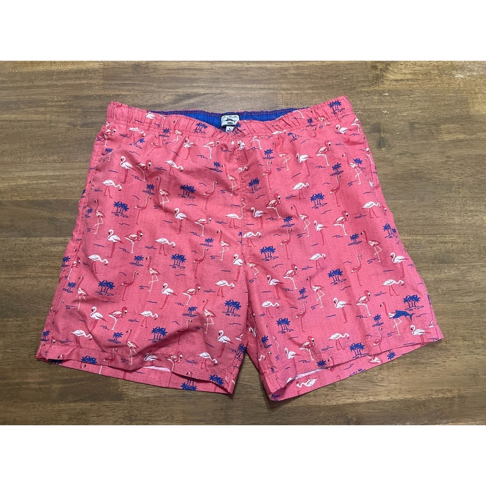 Joe Marlin Shorts, Men's Size Large, Pink Blue, Palm Trees Flamingos Swim Trunks